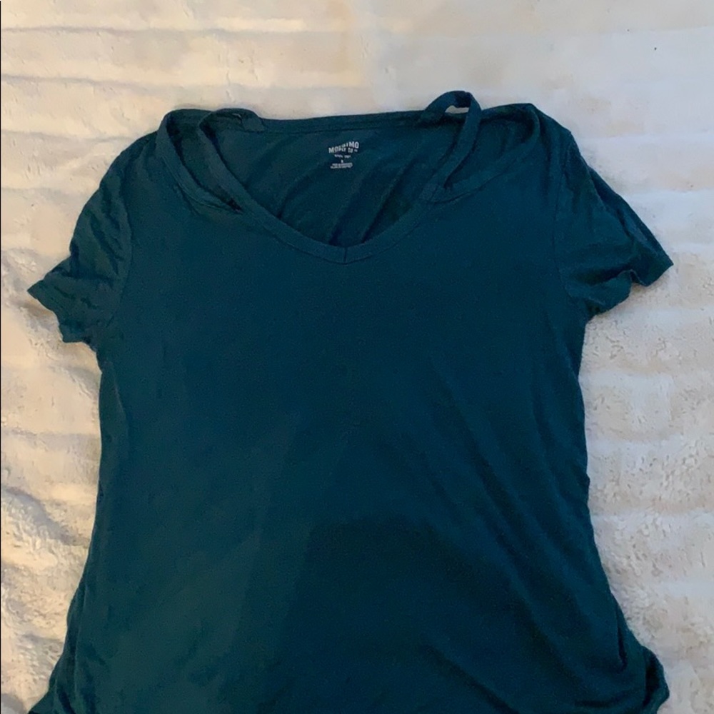 Teal t-shirt with shoulder cut-outs